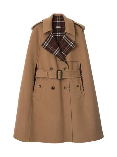 Burberry Belmont Virgin Wool Cape In Brown
