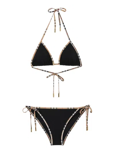 Burberry Vintage Check-trim Triangle Bikini In Black
