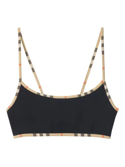 Burberry Women Bikini Top With Checked Edges In Black