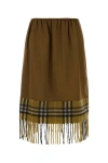 Burberry Satin Skirt With Elastic Waistband And Fringe Hem In Brown