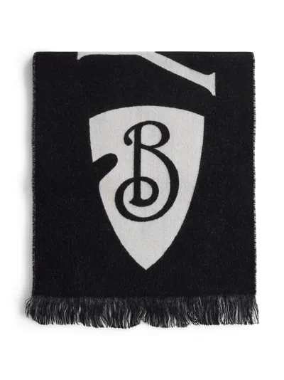 Burberry Women Black And White Wool Reversible Scarf