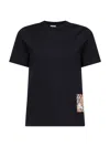 Burberry Women Black Cotton Check Patch T-shirt In Black