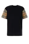 Burberry Women Black T-shirt With Vintage Check Motif On The Sleeves In Cotton Woman In Black