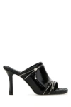 Burberry Glossy Leather Peep Mules In Black