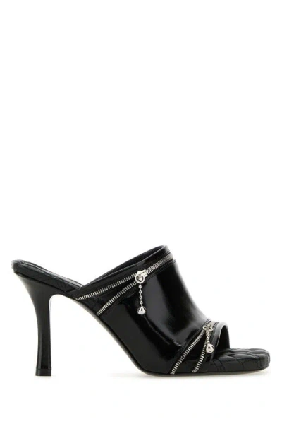 BURBERRY BURBERRY WOMEN BLACK LEATHER PEEP MULES