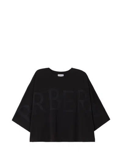 Burberry Women Black Logo Round Neck T-shirt In Animal Print