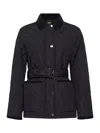 Burberry Women Black Nylon Belted Quilted Jacket In Blue
