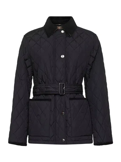BURBERRY BURBERRY WOMEN BLACK NYLON BELTED QUILTED JACKET