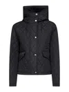 Burberry Women Black Quilted Nylon Cropped Hooded Jacket In Blue