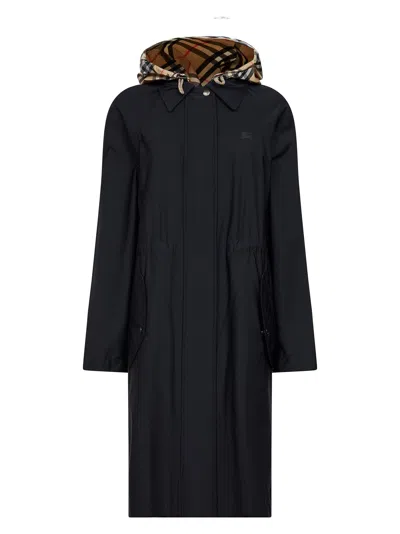 Burberry Women Black Stretch Nylon Twill Newbury Parka In Multi
