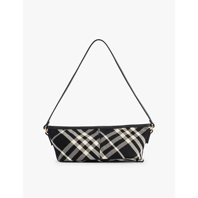 Burberry Womens  Check-print Baguette Cotton-twill Shoulder Bag In Black/calico