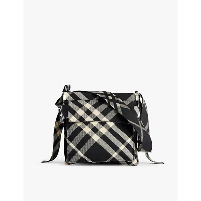 Burberry Check-print Small Twill Tote Bag In Black/calico