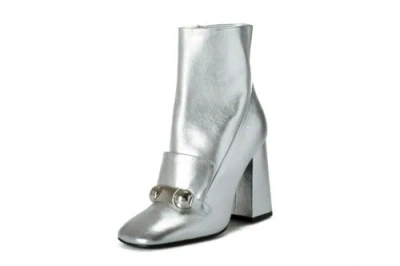 Pre-owned Burberry Women's "brabant" Silver Leather Heeled Bootie Shoes