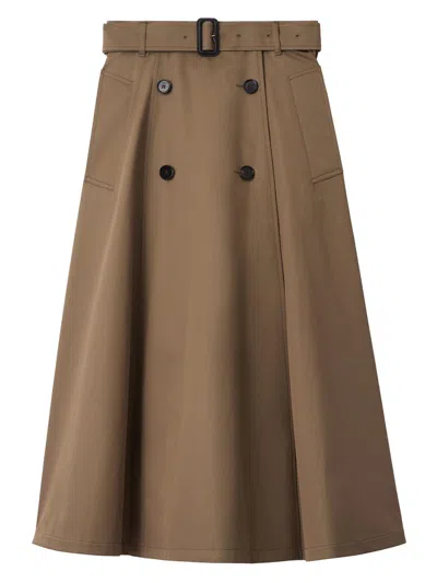 Burberry Midi Trench Skirt In Gabardine Cotton In Brown