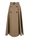 Burberry Beige Skirt With Adjustable Belt And Button Closure In Cotton Woman In Brown