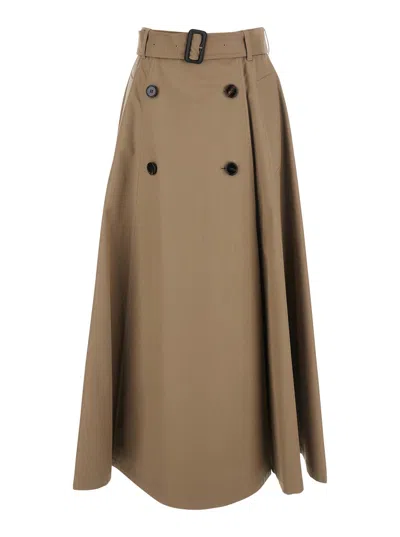 BURBERRY BURBERRY WOMEN BEIGE SKIRT WITH ADJUSTABLE BELT AND BUTTON CLOSURE IN COTTON WOMAN