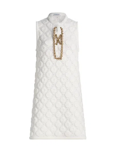 Burberry Embellihsed Knitted Cotton-blend Mini Dress In White