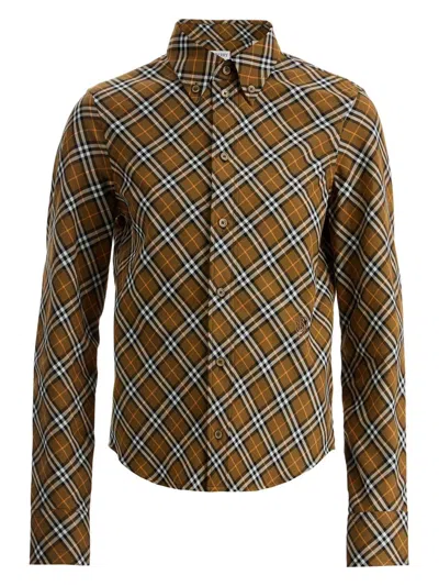 BURBERRY WOMEN'S BROWN MULTICOLOUR CHECK COTTON SHIRT