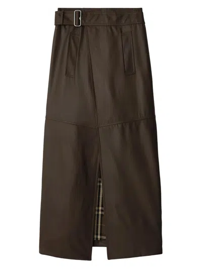 Burberry Women's Buckled Wool-blend Twill Maxi Skirt In Purple