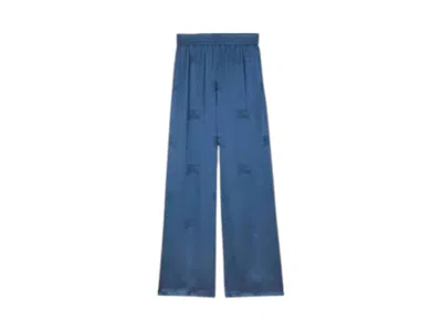 Pre-owned Burberry Women's  Alex Silk Logo Pattern Trousers In Muted Navy Blue Ip Pat