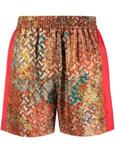Pre-owned Burberry Women's  Bradeston Patterned Silk Shorts In Bright Orange