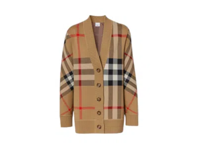 Pre-owned Burberry Women's   Oversized Check Cardigan In Archive Beige In Brown
