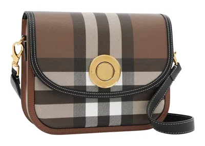 Pre-owned Burberry Women's  Check And Leather Elizabeth Bag Medium In Dark Birch Brown