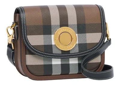 Pre-owned Burberry Women's  Check And Leather Elizabeth Bag Small In Dark Birch Brown