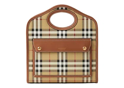 Pre-owned Burberry Women's  Check And Leather Mini Pocket Bag In Briar Brown