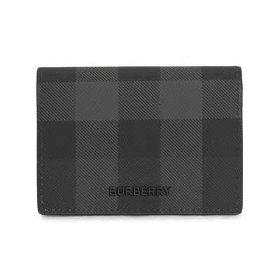 Pre-owned Burberry Women's  Check Card Holder In Charcoal In Gray
