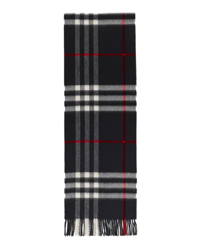 Pre-owned Burberry Women's  Check Cashmere Scarf In Navy Blue