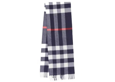 Pre-owned Burberry Women's  Check Cashmere Scarf In Navy Blue