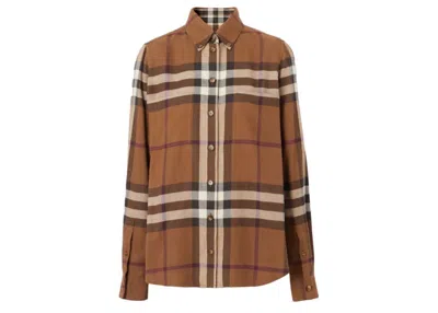 Pre-owned Burberry Women's  Check Flannel Shirt In Dark Birch Brown