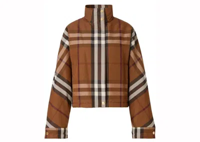 Pre-owned Burberry Women's  Check Funnelneck Cropped Jacket In Brown