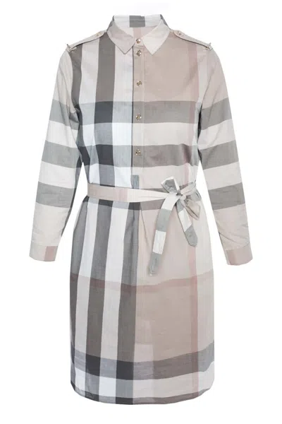 Pre-owned Burberry Women's  Check Kneelength Dresses In Light Brown Check