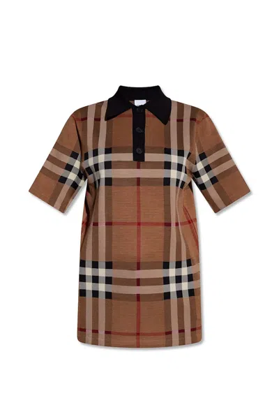 Pre-owned Burberry Women's  Check Polo Shirt In Brown Check