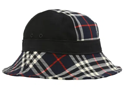 Pre-owned Burberry Women's  Check Print Bucket Hat In Navy Blue