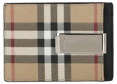 Pre-owned Burberry Women's  Check Print Card Holder In Beige