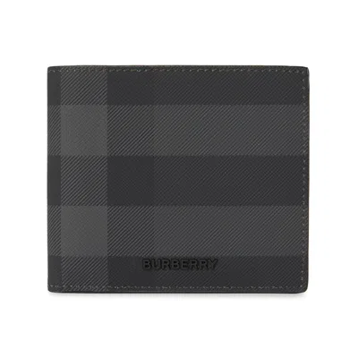 Pre-owned Burberry Women's  Check Short Wallet In Charcoal In Gray
