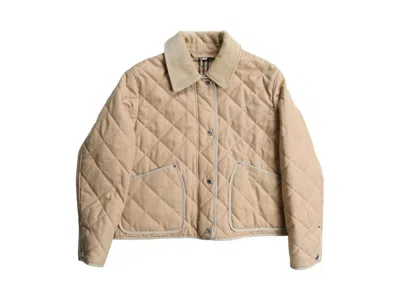 Pre-owned Burberry Women's  Check Wool Blend Quilted Jacket In Soft Fawn In Brown