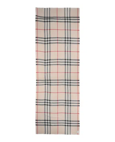 Pre-owned Burberry Women's  Check Wool Silk Scarf In White