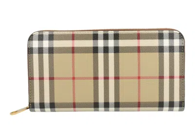 Pre-owned Burberry Women's  Check Zip Wallet In Archive Beige In Brown