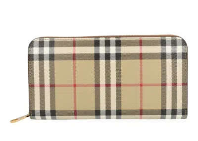 Pre-owned Burberry Women's  Check Zip Wallet In Vintage Check Briar Brown
