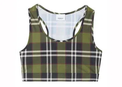 Pre-owned Burberry Women's  Checked Cropped Tank Top In Green
