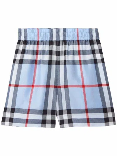 Pre-owned Burberry Women's  Checkpattern Silk Shorts In Blue