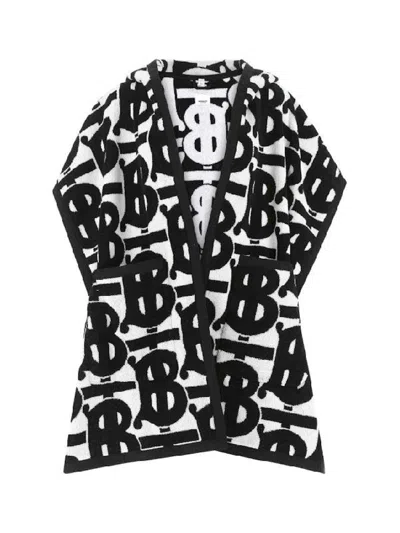Pre-owned Burberry Women's  Cotton Jacquard Hooded Cape In Black/white