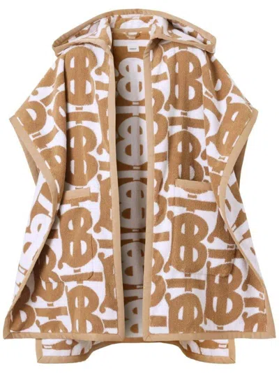 Pre-owned Burberry Women's  Cotton Jacquard Hooded Cape In Neutral White
