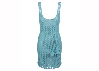 Pre-owned Burberry Women's  Crochetknit Beltedwaist Sleeveless Dress In Blue