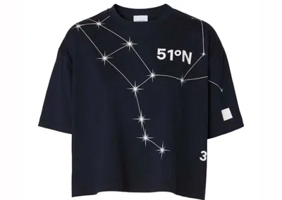 Pre-owned Burberry Women's  Cropped Constellation Print T-shirt In Navy Blue