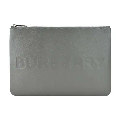 Pre-owned Burberry Women's  Embossed Leather Pouch In Charcoal Grey In Gray